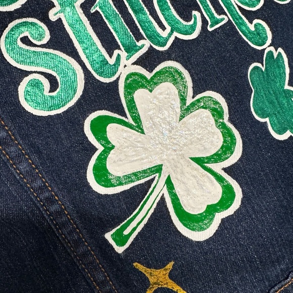 Hand Painted Jean Jacket: “Pinches Get Stitches”, St Patrick’s Day, Ladies XL - Picture 12 of 13